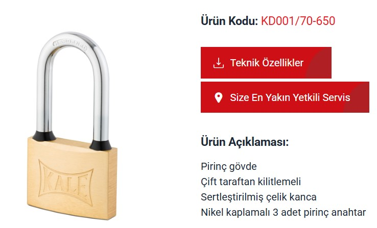 ASMA KILIT 50 MM SARI METAL UZUN MIL KALE KILIT